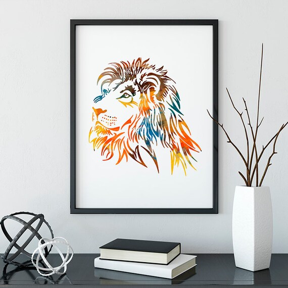 Lion Watercolor Art Print Animal Wall Art Kids Room Decor Etsy