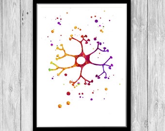 Neuron Art Print Interneuron Cell Neuroscience Watercolor Wall Art Print Neurologist Birthday Gift Neurology Clinic Decor for Doctor office