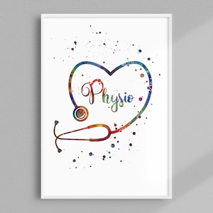 Chest Physiotherapist Office Decor | Physiotherapy watercolor print | Physical therapy clinic wall art | Physio stethoscope artwork Unframed