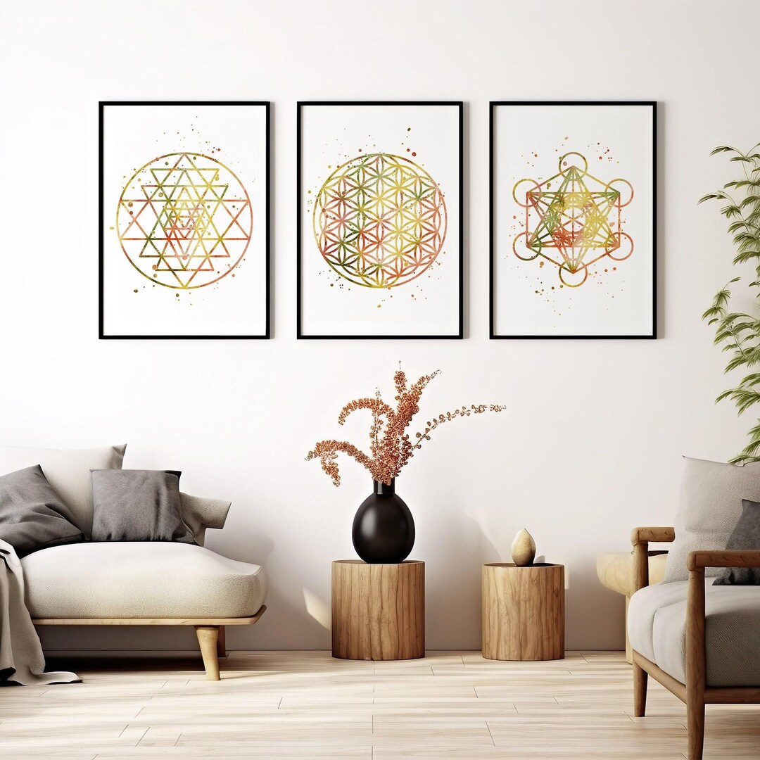 Sacred Geometry Wall Art Set of 3 Prints | Sri Yantra, Flower of Life ...