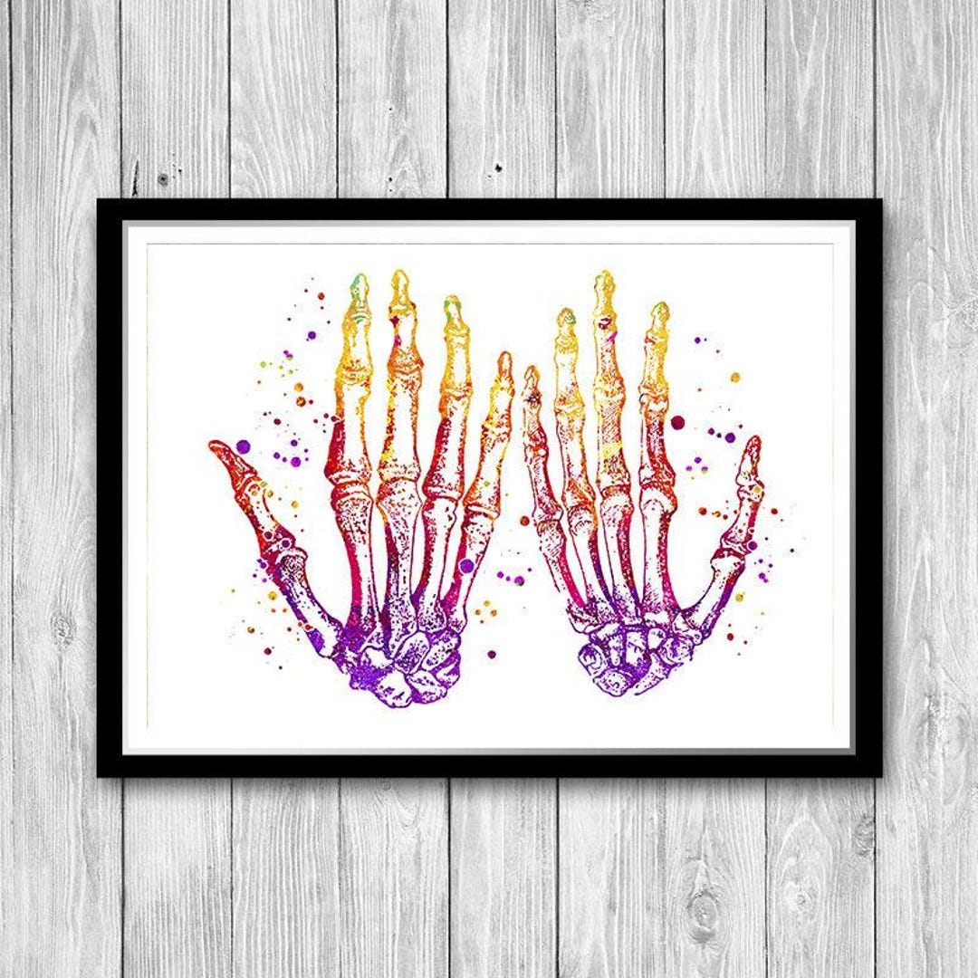 Human Hands Skeleton Medical Poster Anatomy Watercolor Print Health ...