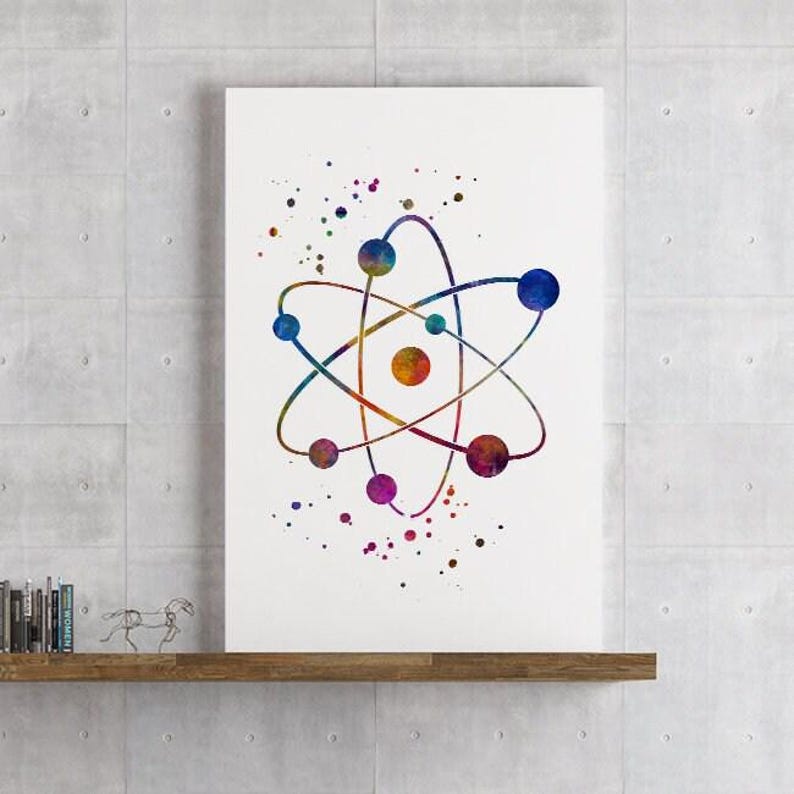 Chemistry Art, Atom Watercolor Print, Science Wall Art, Laboratory Decor, Chemistry Student Gift image 3