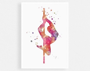 Pole Dance art print | Pole dancer watercolor print | Pole dancing poster | Dance studio decor