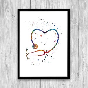 Stethoscope art watercolor print, Pediatrician gift, School nurse office decor wall art, Medical Poster