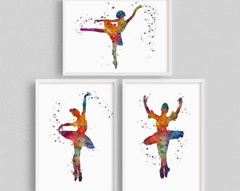 Ballet Nursery Prints Set of 3, Whimsical Ballerina Colorful Watercolor Wall Decor for Girls Bedroom Decoration, Vibrant Unframed Posters