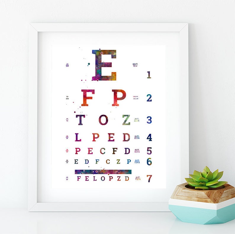 Eyes Test Charts Watercolor Print Optometrist Gift Optician Etsy