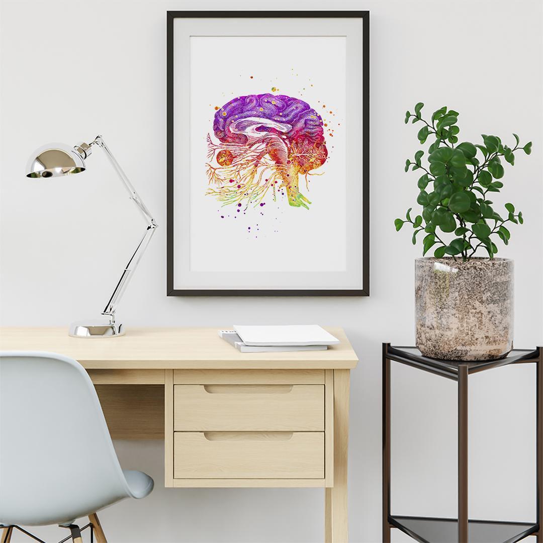 Human Brain Anatomy Art Print, Cranial Nerves Watercolor Poster, Doctor ...