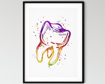 Kinder Zahn Wand Kunst - Bunter Aquarell Druck für Kinderzahnärzte Dekor
