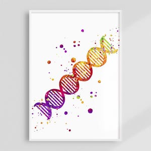 DNA Molecule Akwarela Art Print, Plakat Naukowy dla Dzieci, Ilustracja Ścienna Do Klasy Biologii, Akwarelowe Dzieło Kodu Genetycznego, Dekoracja Laboratorium