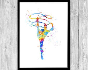 Watercolor Girl Nursery Wall Decor Girl Gymnast Art print Sports Art for Kids Room Rhythmic Gymnastics