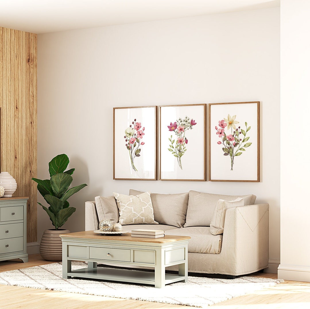 Botanical Wall Art Set of 3 Watercolor Prints, Fresh Modern Floral ...