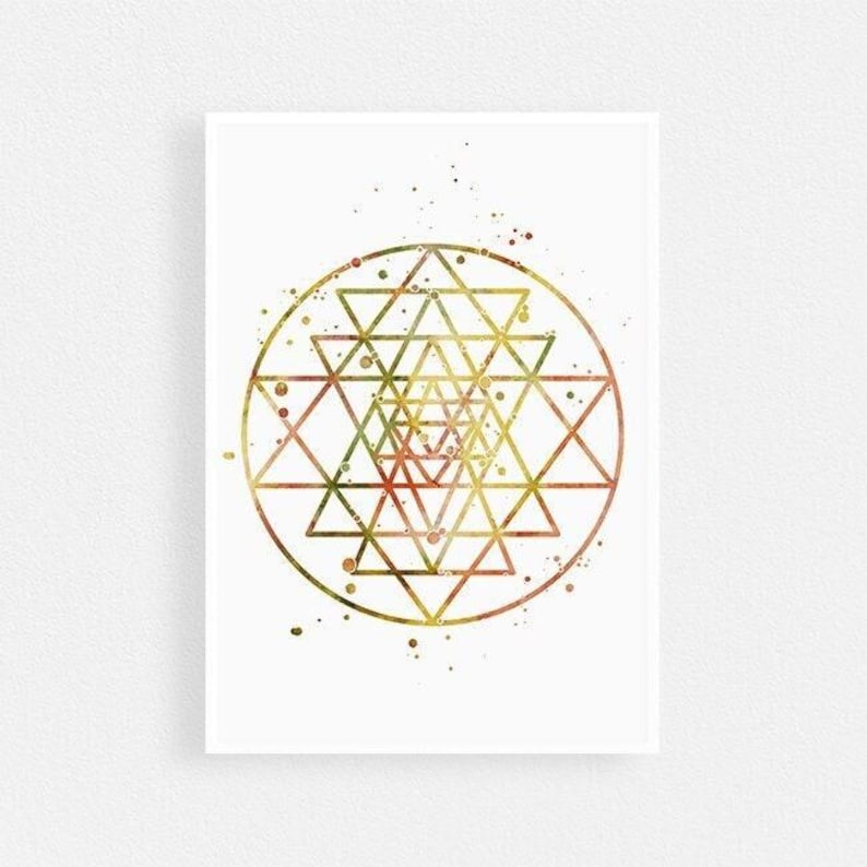 Boho Home Decor - Sri Yantra Wall Art - Sacred Geometry Watercolor ...