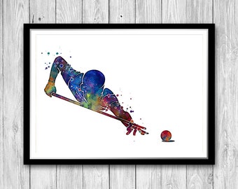Billiards Wall Art Abstract Watercolor Print Snooker Player Gift Game Room Decor
