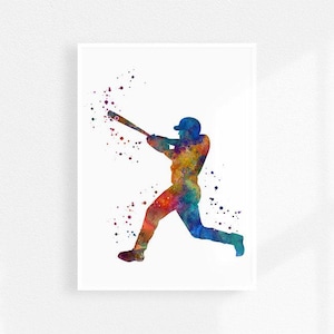Baseball art decor for boys room, watercolor print