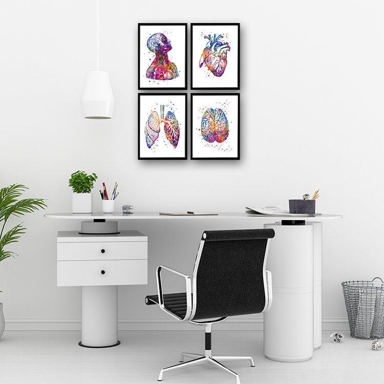 Anatomy Art DEALS Set of Prints Human Heart Brain Lungs Watercolor Wall ...