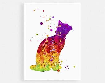 Kat moedercadeau | Dierenkliniek wanddecoratie | Aquarel kunstafdruk kat