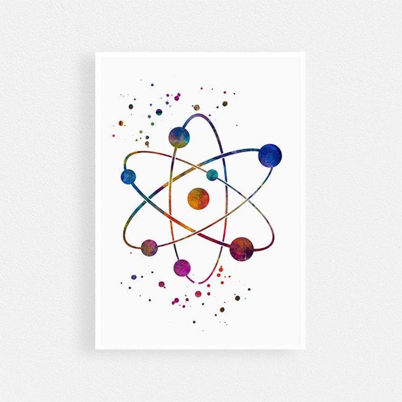 Chemistry Art, Atom Watercolor Print, Science Wall Art, Laboratory Decor, Chemistry Student Gift image 1