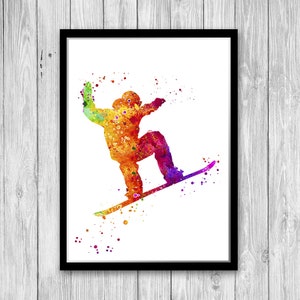 Extreme Winter Sport Snowboarding Watercolor Art Print Wall Hanging Decor for Teen Boy Room Snow Board Snowboarder Poster Gift For Friend