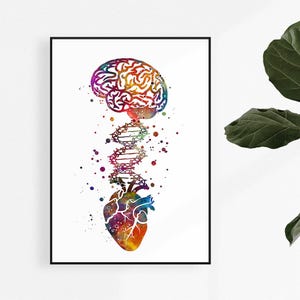Psychology Wall Art, Brain Heart DNA Print, Doctor Office Decor, Mental Health Office Art