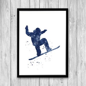 Snowboarding Geschenk für Snowboarder Navy blau Jungen Zimmer Dekor Sport Aquarell Druck