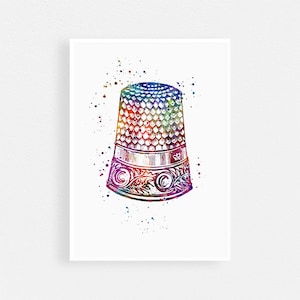 Retro Old Thimble | Sewing Craft Room wall decor | Sewing Thimble Watercolor Print | Gifts for Seamstress