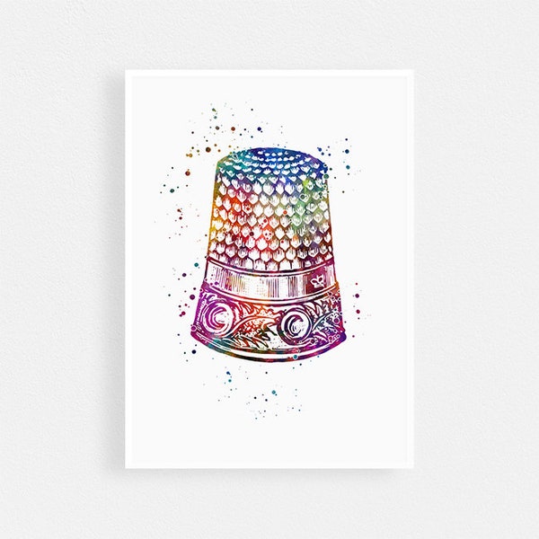 Retro Old Thimble | Sewing Craft Room wall decor | Sewing Thimble Watercolor Print | Gifts for Seamstress