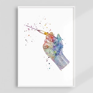 Medische spuit Art Print, wanddecoratie verpleegkundige kamer, kleurrijke poster injectie, cadeau-idee vaccinator, interieur vaccinatiecentrum, immunisatie