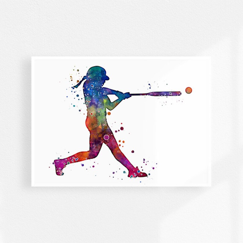 Softball Art Watercolor Print Softball Gift for Girl Room - Etsy