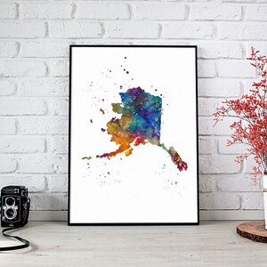 Alaska Karte Gedruckt, mehrfarbiges Aquarell Bild für Wohnkultur, AK US Zustand lebendiges Plakat für Kinderzimmer, Geographie Lehrer Raumdekor