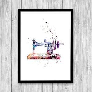 Old Sewing Machine Watercolor Print Craft Room Wall Decor Gift for Seamstress