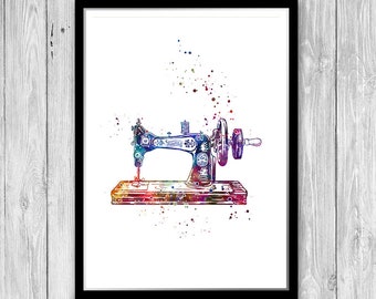 Old Sewing Machine Watercolor Print Craft Room Wall Decor Gift for Seamstress