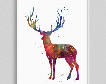 Deer Watercolor Print, Forest Animal Nursery Decor, Woodland theme Kids Room Decor