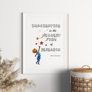 Inspirational Quote Kids Room Decor, Imagination is the highest form of research, Childrens Space Motivational Artwork, Playroom Wall Art