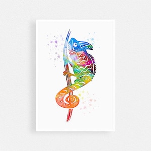 Colorful Chameleon Art Watercolor Print, Reptile Art, Home Decor
