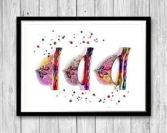 Female Breast Augmentation watercolor print, plastic surgeon gift, plastic surgery
