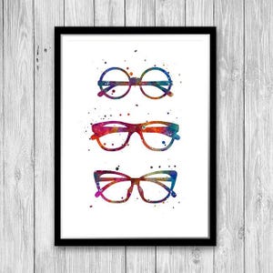Brillen Poster, Optometrie Wandkunst, mehrfarbiger Aquarell Druck für Optiker Bürodekor, Dekoration für Augenheilkunde, ohne Rahmen