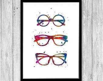 Eyeglasses poster, Optometry wall art, Multicolored watercolor print for optometrist office decor, Ophthalmology clinic decoration, Unframed