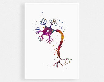 Nerve Cell Watercolor Print, Neuroscience Art, Neuron art Poster, Science Wall Art