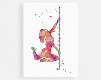 Girl Pole Dancer Watercolor Art Print | Pole Dance Studio Decor