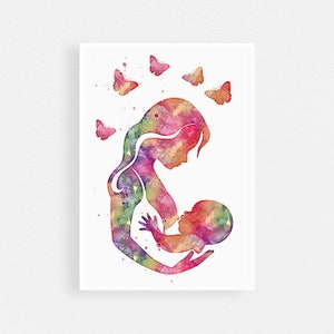 Breastfeeding Art Watercolor Print, Midwife Gift, Birthing Clinic decor