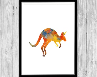 Kangaroo watercolor print Baby nursery decor Animal wall art for Kids Room