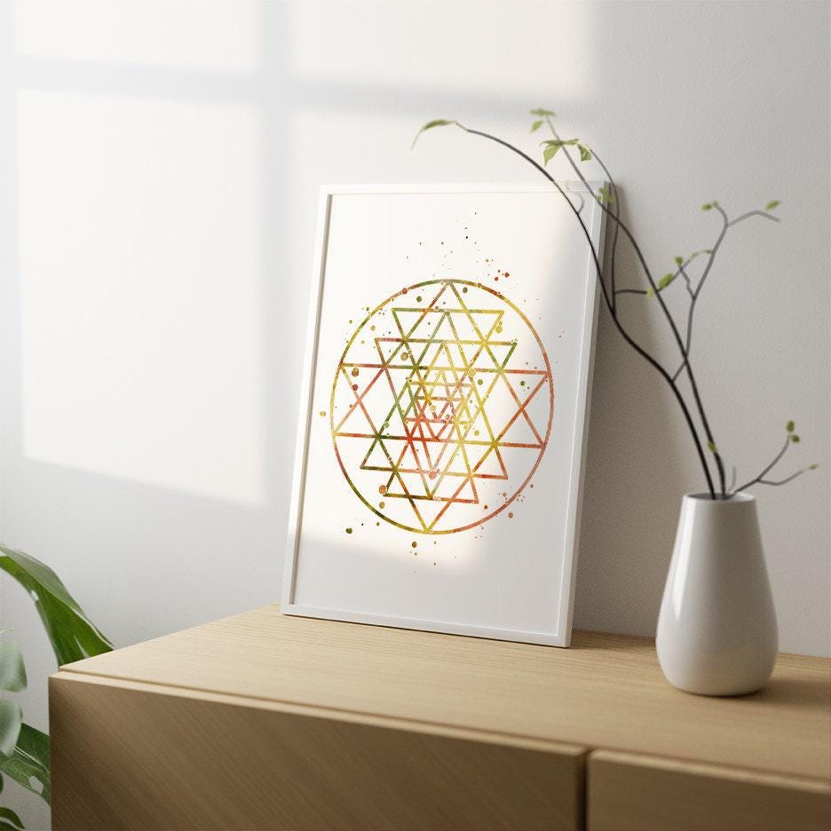 Boho Home Decor - Sri Yantra Wall Art - Sacred Geometry Watercolor ...