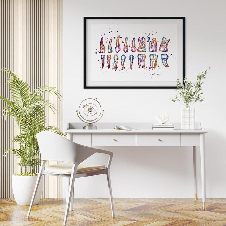 Colorful Watercolor Teeth Chart Print, Dentist Office Wall Art, Dental School Anatomy Poster image 11