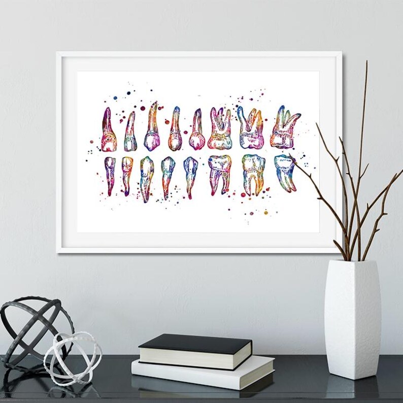 Colorful Watercolor Teeth Chart Print, Dentist Office Wall Art, Dental School Anatomy Poster image 10