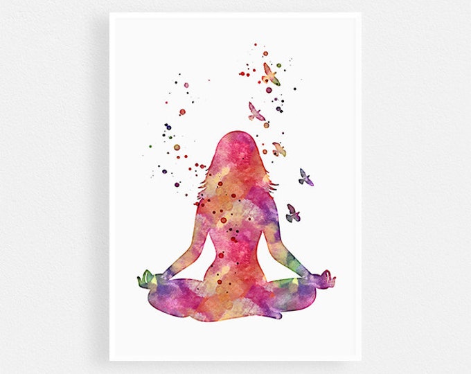 Yoga poster | Meditation room decor | Yoga pose art watercolor print
