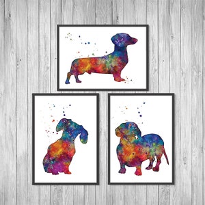 Dachshund Art Set of 3 Watercolor Prints Home Decor Wall Art