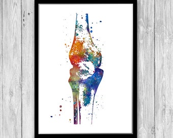 Human Knee Bones Watercolor Print Abstract Art Gift for Orthopedic Surgeon Office Decor