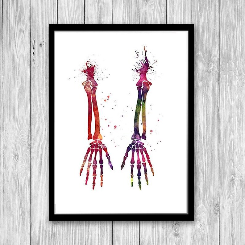 Human Hands Skeletal System Watercolor Print - Anatomy Art for ...
