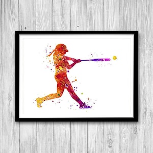 Softball Gifts for Girls Softball Baseball Girl Player Watercolor Art Print Birthday Gift for Girlfriend Teen Room Girls Sport Decor