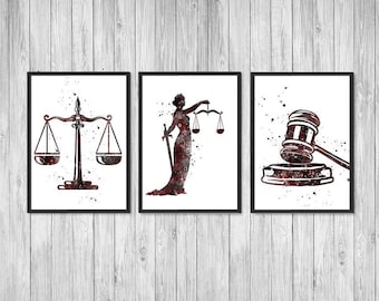 Lawyer gift for women Law office decor Set of 3 watercolor prints